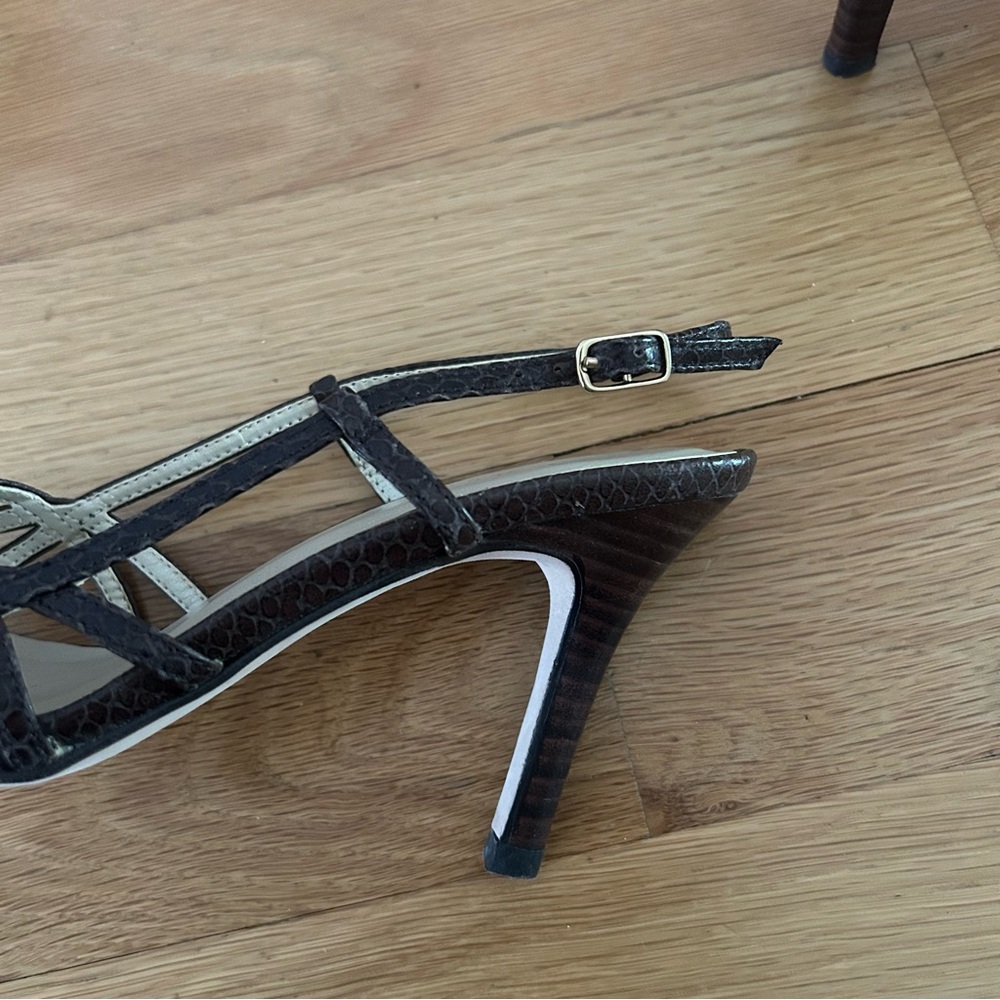 NWT Dark Brown Leather Strappy Heels - Picture 7 of 11